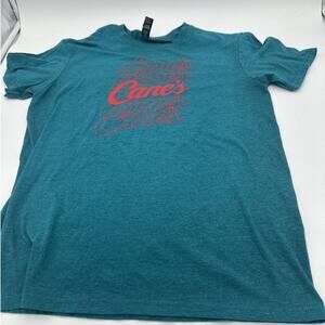 Raising Cane's Shirt Adult Mens small Repeating Red Logo on Turquoise T-shirt